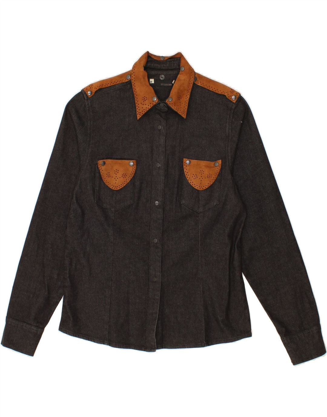 BELFE Womens Denim Shirt IT 48 XL Grey Colourblock Cotton Vintage Belfe and Second-Hand Belfe from Messina Hembry 