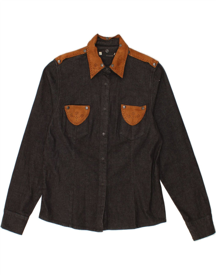 BELFE Womens Denim Shirt IT 48 XL Grey Colourblock Cotton Vintage Belfe and Second-Hand Belfe from Messina Hembry 