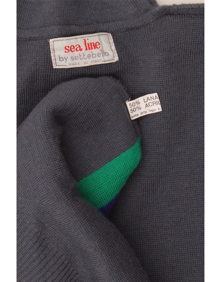 SETTEBELLO Mens Polo Neck Jumper Sweater Large Grey Colourblock Wool