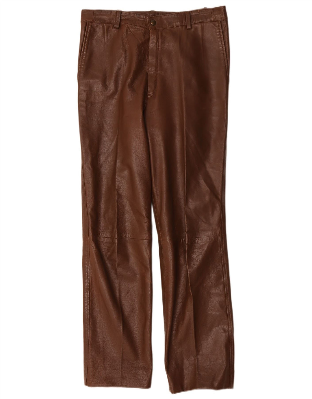 Vintage Womens Straight Leather Trousers W30 L29 Brown