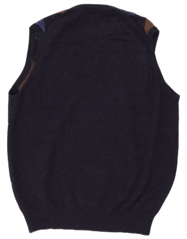 WILLIAM LOCKIE Mens Vest Tank Top IT 52 Large Navy Blue Lambswool