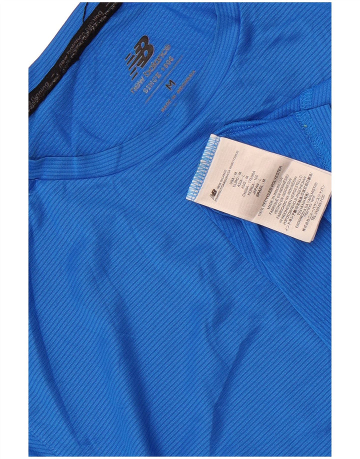 New Balance Herre T-Shirt Top Medium Blue Pinstripe Polyester