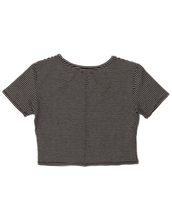 Zara Womens Crop T-Shirt Top UK 14 Grand coton rayé noir