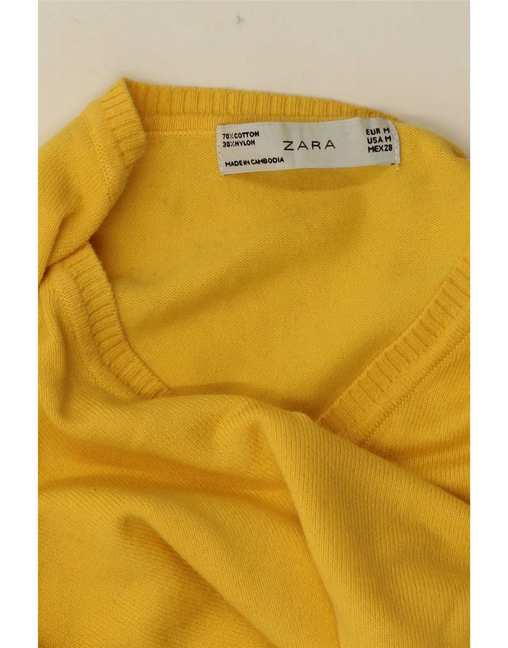 Zara Womens Crop V-Neck Jumper Sweater UK 12 Medium Yellow
