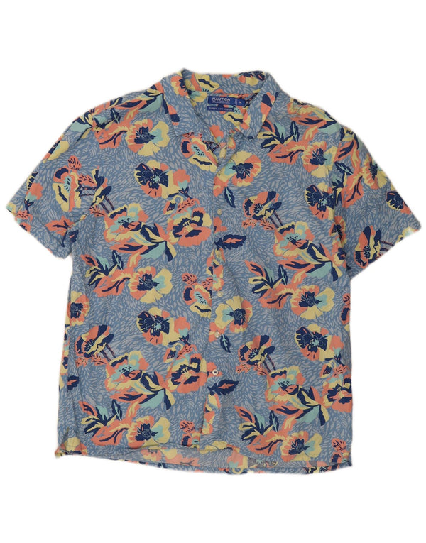 Camisa masculina Nautica de manga curta Classic Fit XL azul floral
