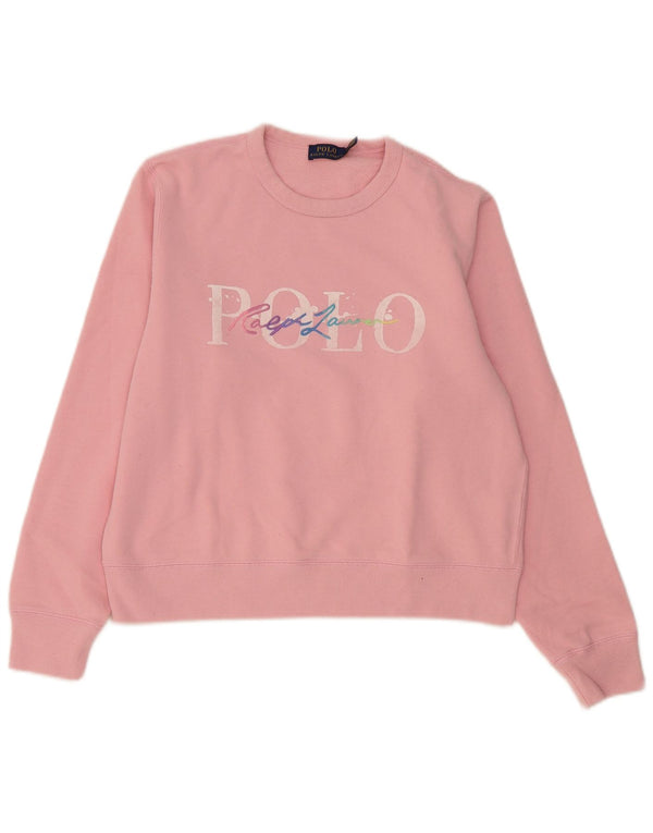 Γυναικείο γραφικό φούτερ Polo Ralph Lauren Jumper UK 16 μεγάλο ροζ βαμβακερό