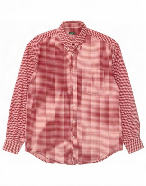Benetton Mens Shirt Medium Red Gingham Cotton