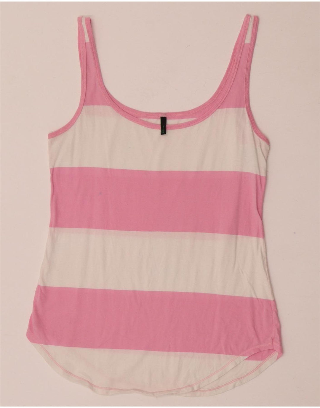 Benetton Womens Vest Top UK 12 Medium Pink Striped Cotton