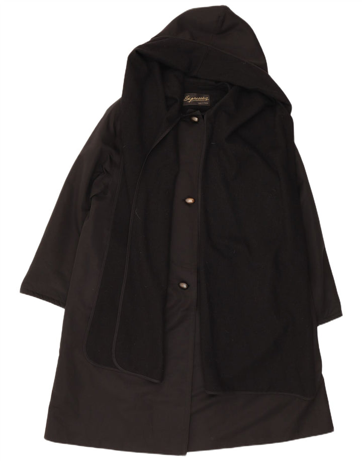 Vintage Womens Hooded Overcoat UK 18 XL Black Polyester
