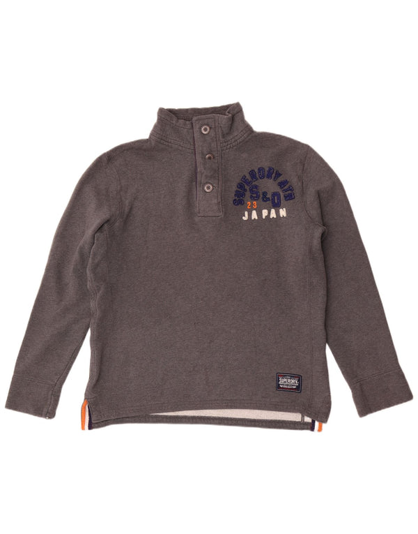 Superdry férfi grafikus gombos nyakú pulóver pulóver nagy szürke pamut
