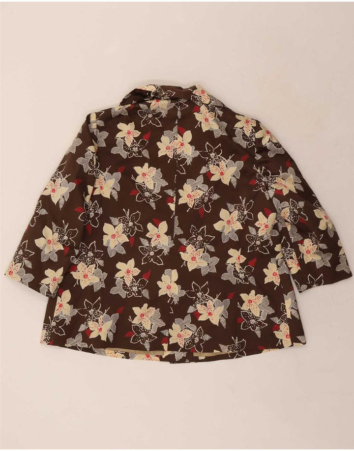 Vintage Womens 3/4 Sleeve 4 Button 2 Piece Set UK 12 Medium Brown Floral