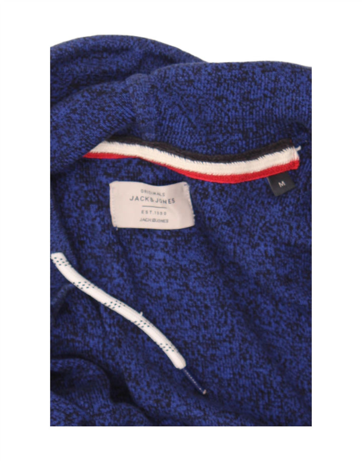 JACK & JONES Suéter masculino com capuz e zíper, algodão manchado azul médio