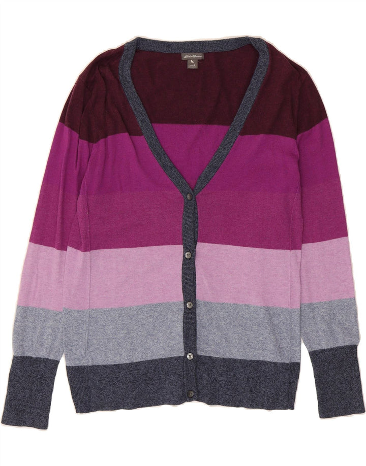 EDDIE BAUER Womens Cardigan Sweater UK 16 Large Multicoloured Striped Vintage Eddie Bauer and Second-Hand Eddie Bauer from Messina Hembry 