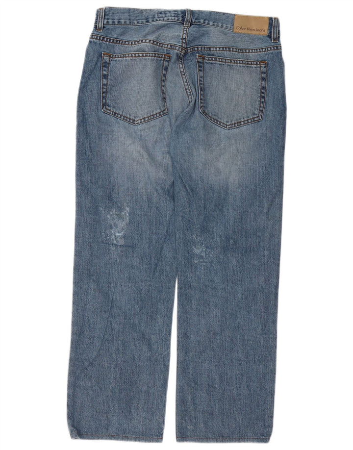 Calvin Klein Mens Distressed Straight Jeans W33 L27 Blue Cotton