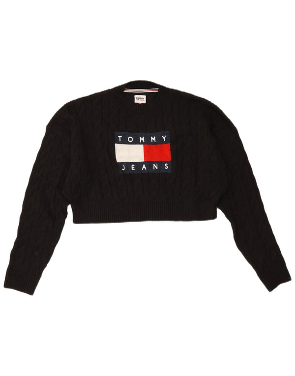Tommy Hilfiger Dame Grafisk Crew Neck Jumper Sweater UK 12 Medium Black