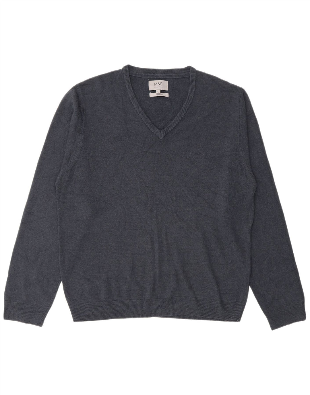 Marks & Spencer Mens V-Neck Jumper Sweater Large Navy Blue Acrylic
