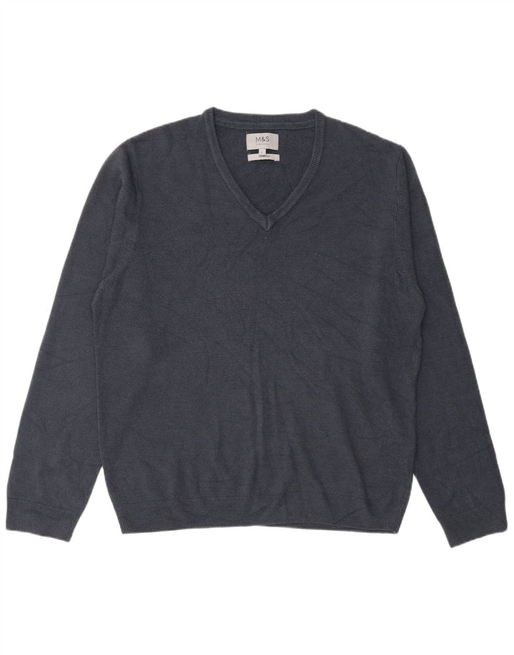 Marks & Spencer Mens V-Neck Jumper Sweater Large Navy Blue Acrylic