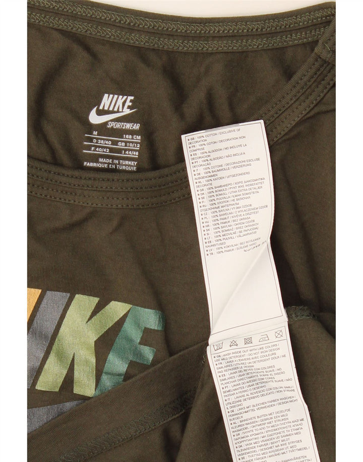 Nike Dame Grafisk Top Langærmet UK 10/12 Medium Khaki Bomuld