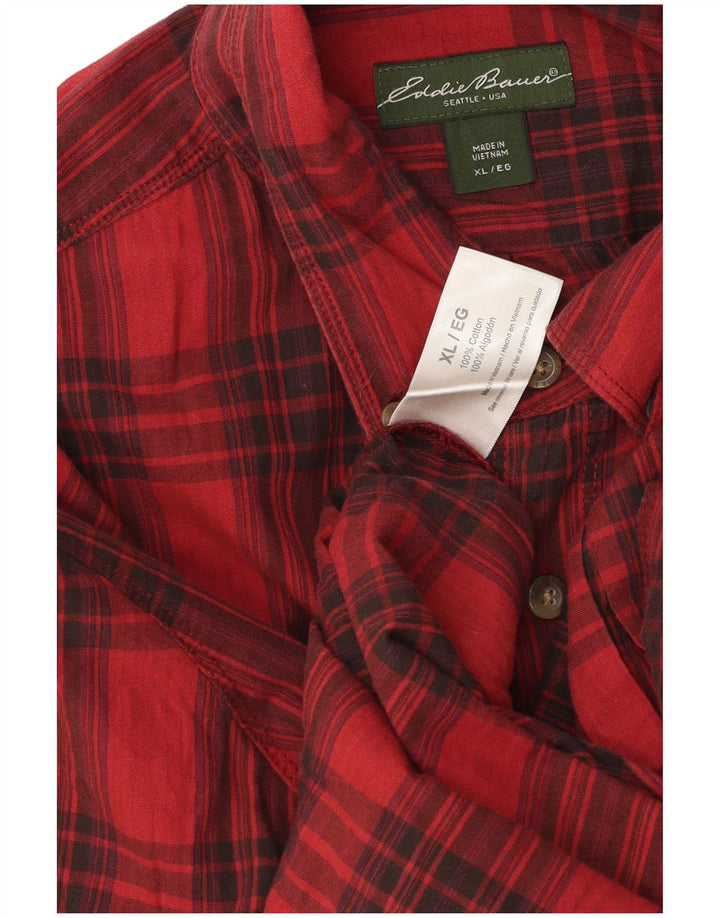 Eddie Bauer Mens Flannel Shirt XL Red Plaid Cotton