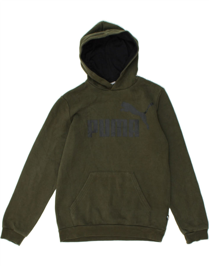 PUMA Boys Graphic Hoodie Jumper 15-16 Years Khaki Cotton | Vintage Puma | Thrift | Second-Hand Puma | Used Clothing | Messina Hembry 