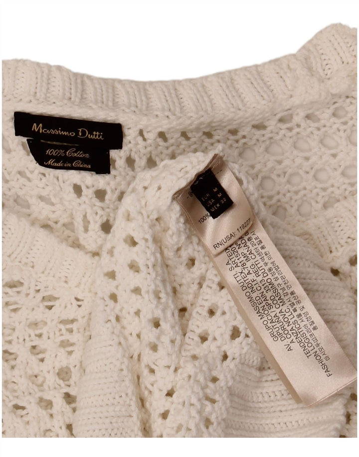 MASSIMO DUTTI Womens Crochet Boat Neck Jumper Sweater UK 12 Medium White