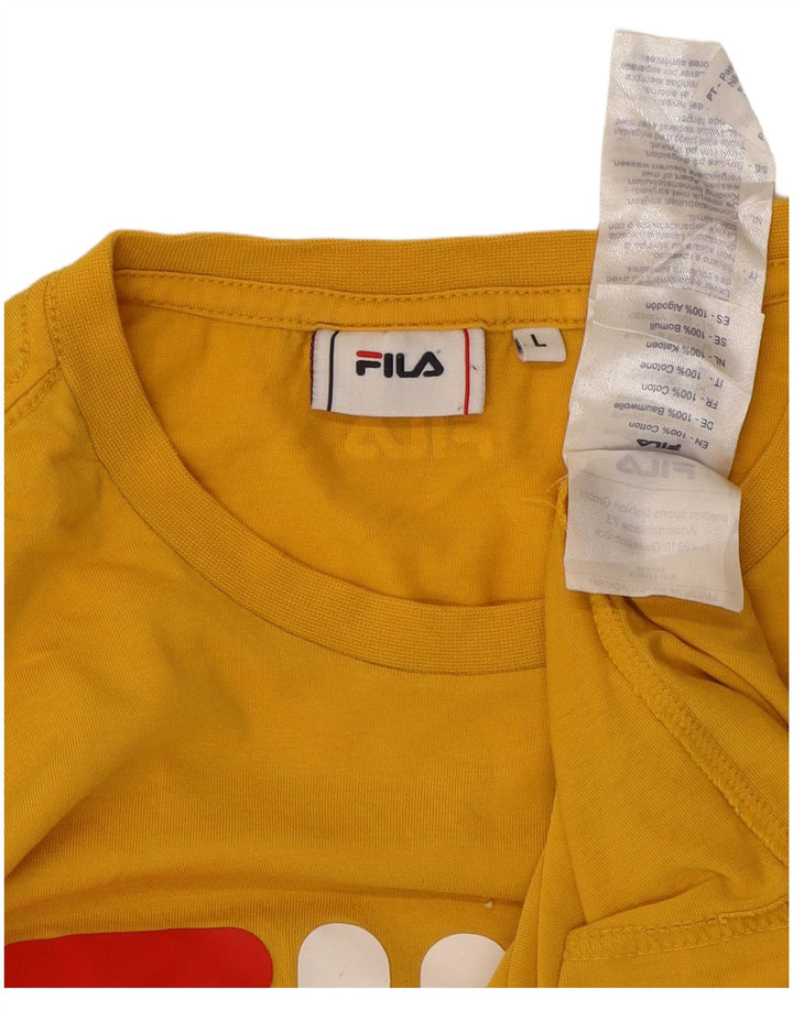 Fila Mens Graphic T-Shirt Top Large Yellow Cotton