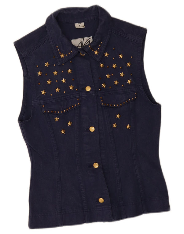 Avant Garde Womens Denim Gilet UK 10 Small Bleu Marine Coton