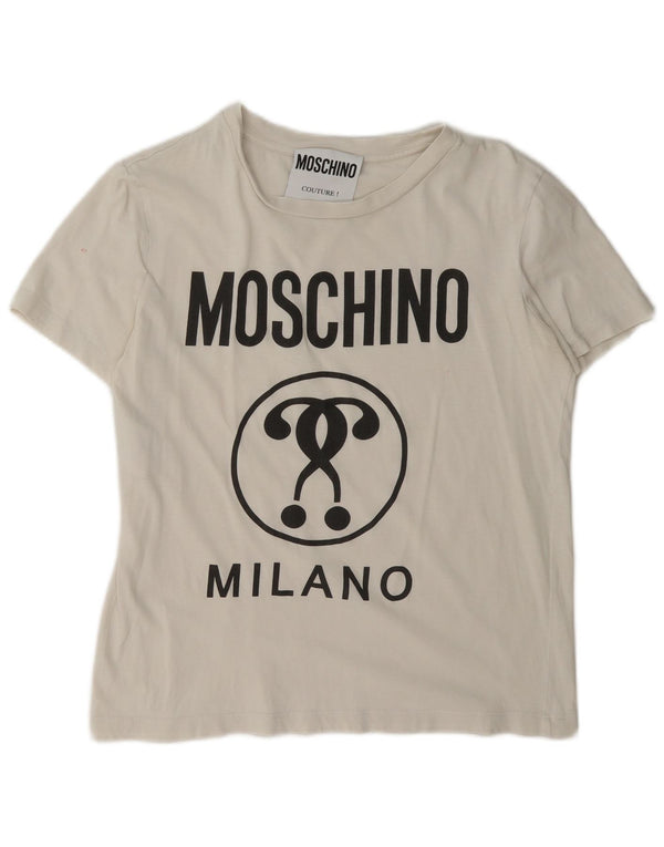Moschino Mujer Milano Graphic Camiseta Top UK 40 Mediano Algodón Blanco