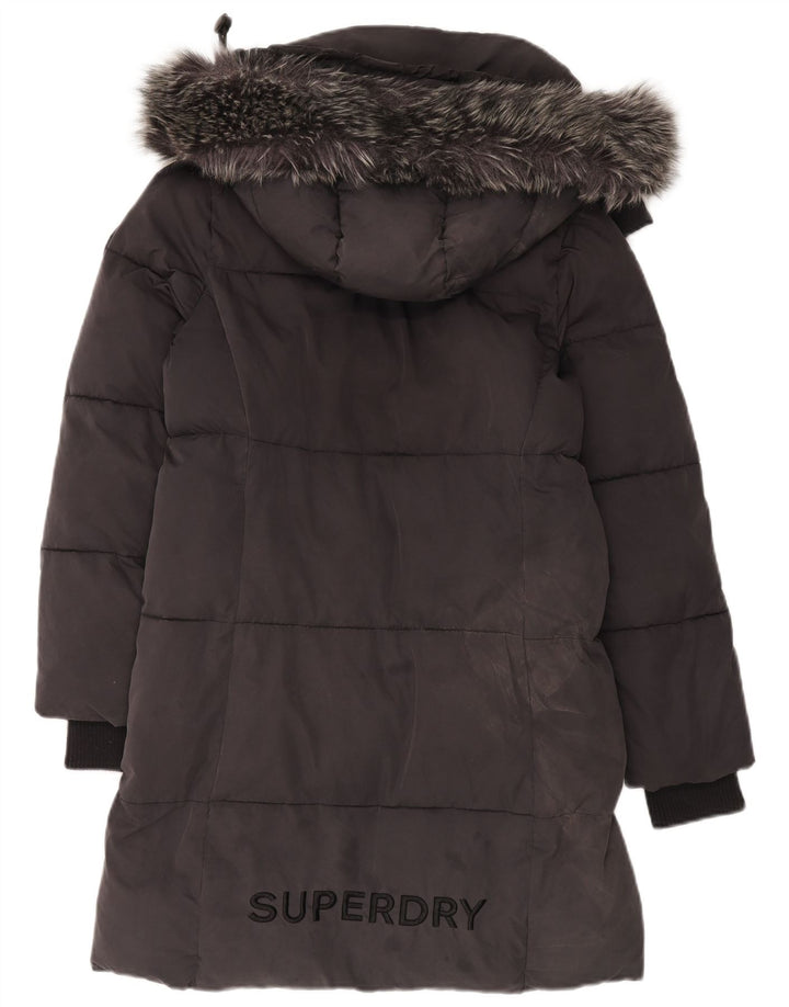 Superdry Womens Hooded Oversized Padded Coat UK 10 Small Grey Polyester