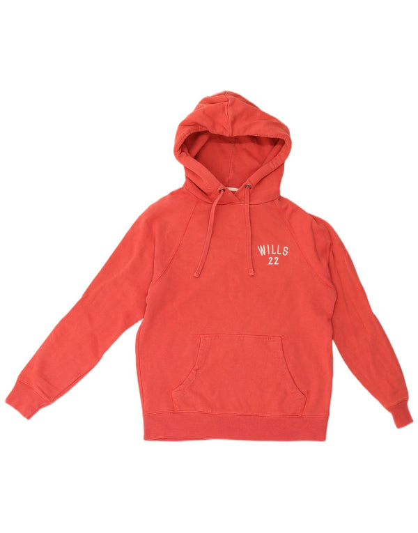 Jack Wills Womens Graphic Hoodie Jumper UK 8 Small Red Cotton