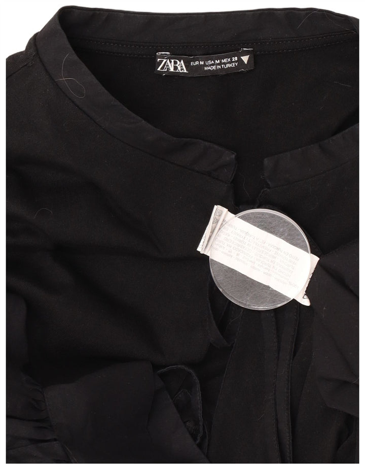 Zara Womens 3/4 Sleeve Blouse Top UK 14 Medium Black Cotton