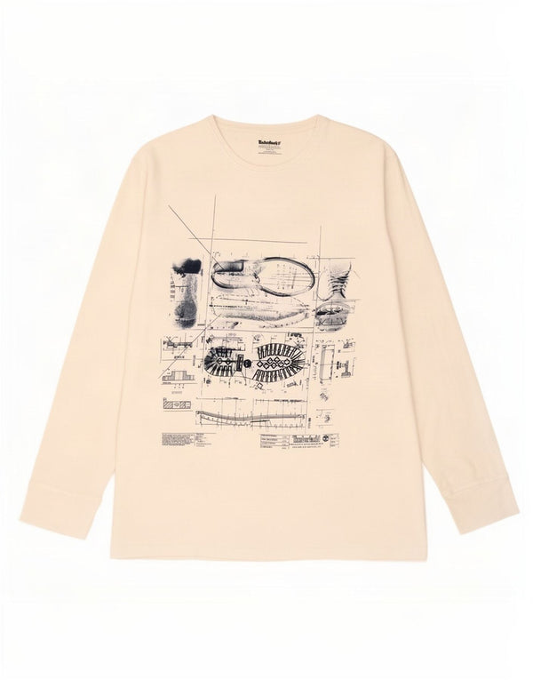 Timberland Maglietta grafica da uomo a maniche lunghe XL in cotone bianco