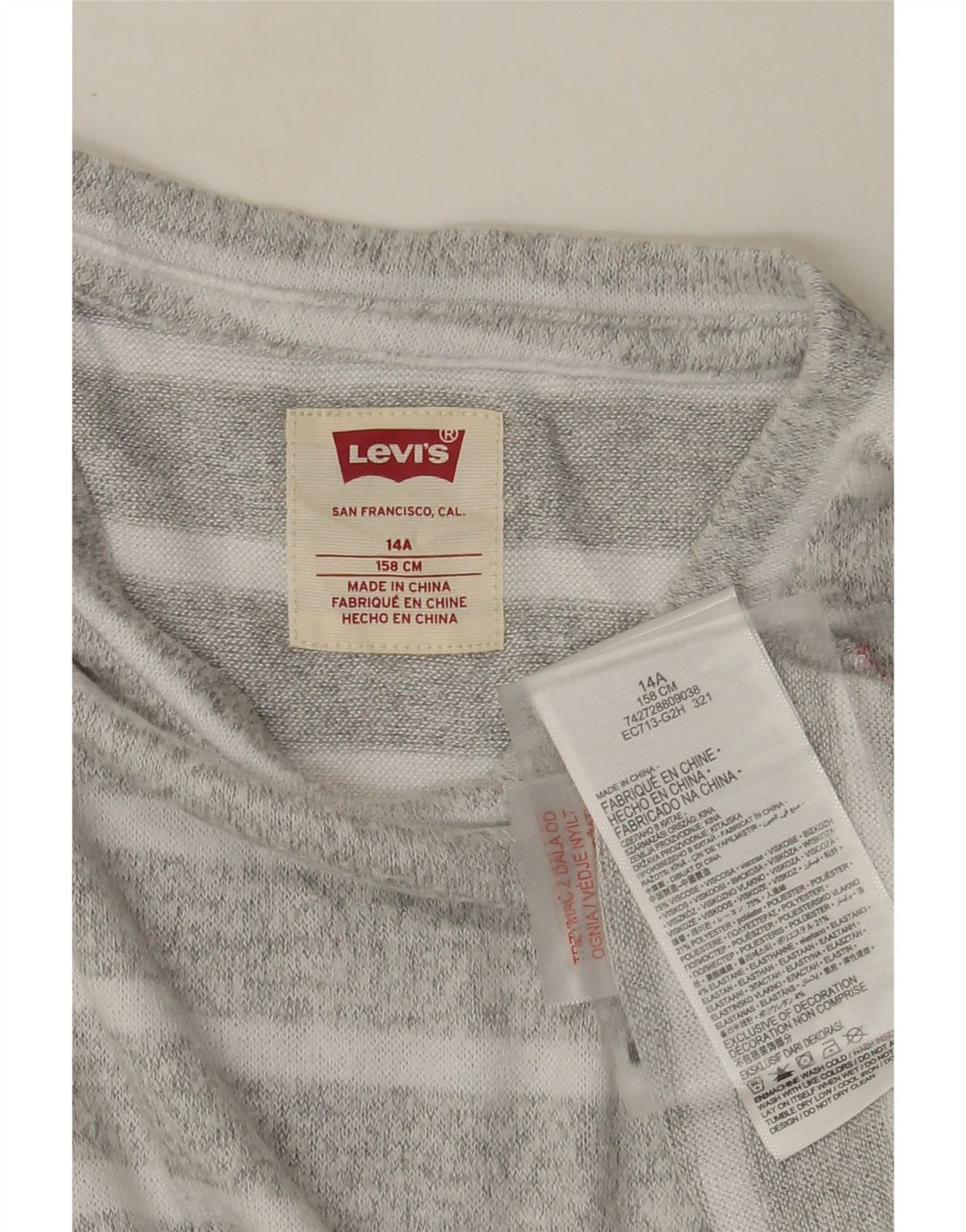 Levi's Girls Sweatshirt Jumper 13-14 Years Grey Striped Viscose