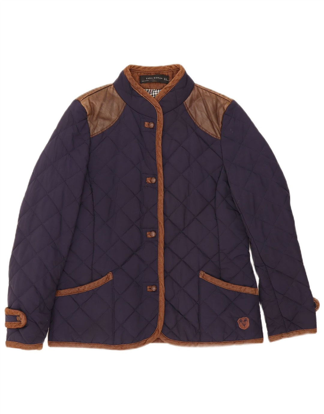 Giacca trapuntata da donna Zara UK 14 Cotone a blocchi di colore blu navy medio