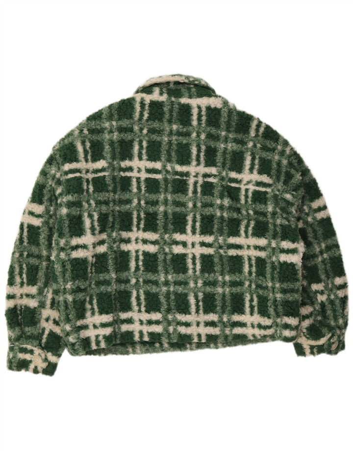 Zara Mujer Chaqueta Polar Extragrande UK 40 Poliéster A Cuadros Verde Grande