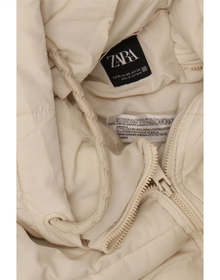 Giacca imbottita oversize con cappuccio da donna Zara UK 6 XS poliestere bianco sporco