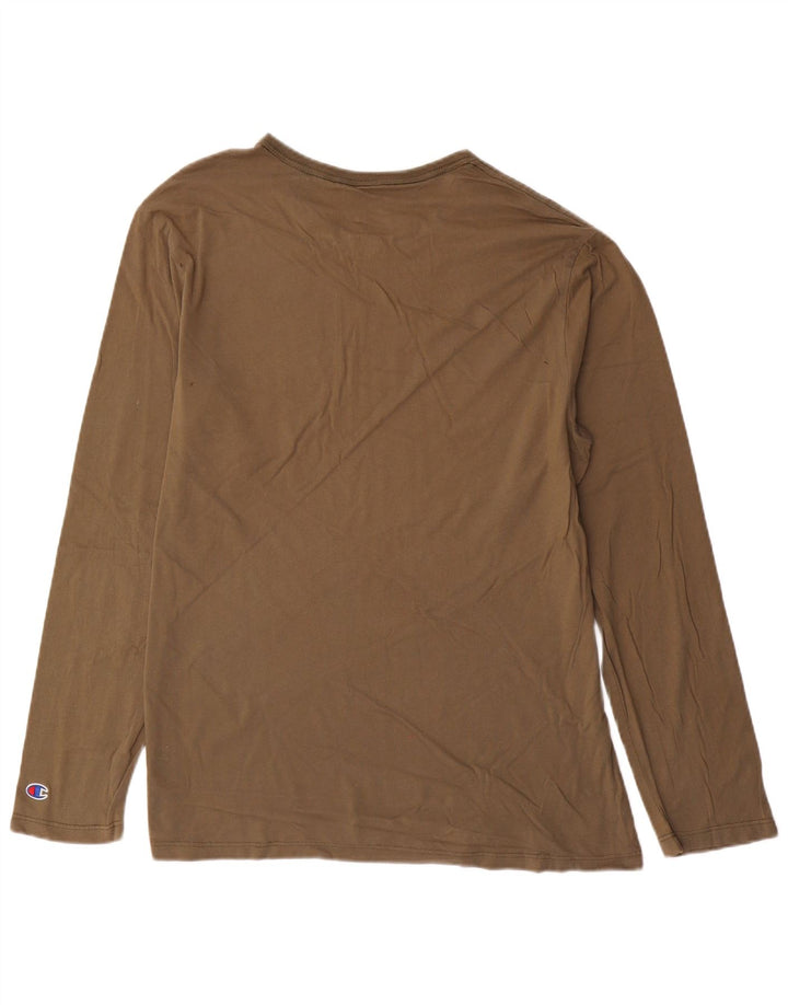 CHAMPION Mens Graphic Top Long Sleeve Large Brown Cotton