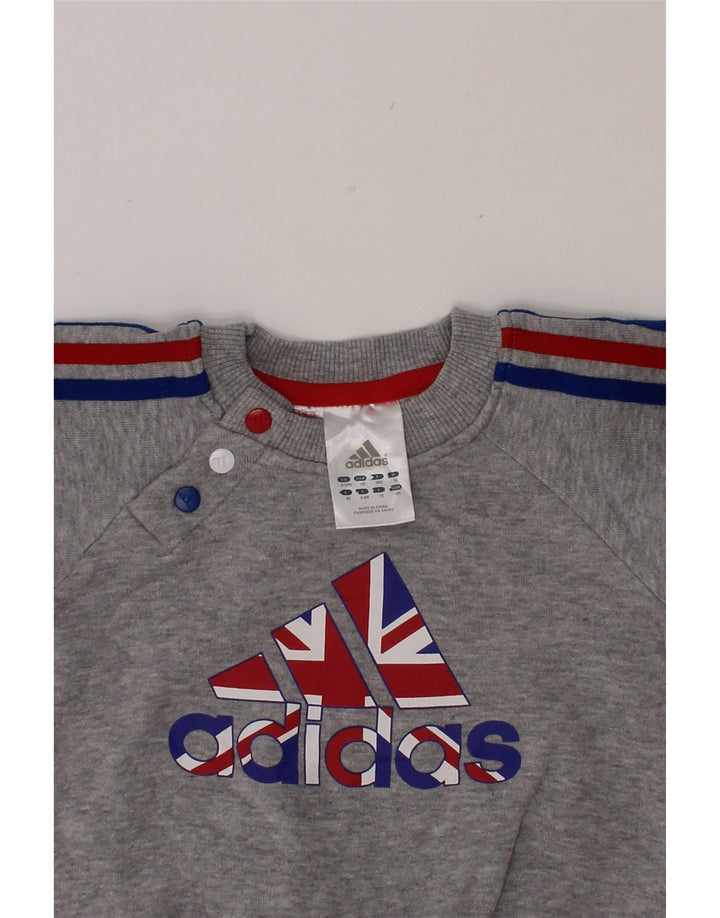 ADIDAS Baby Boys Graphic Sweatshirt Jumper 0-3 Months Grey Cotton Vintage Adidas and Second-Hand Adidas from Messina Hembry 