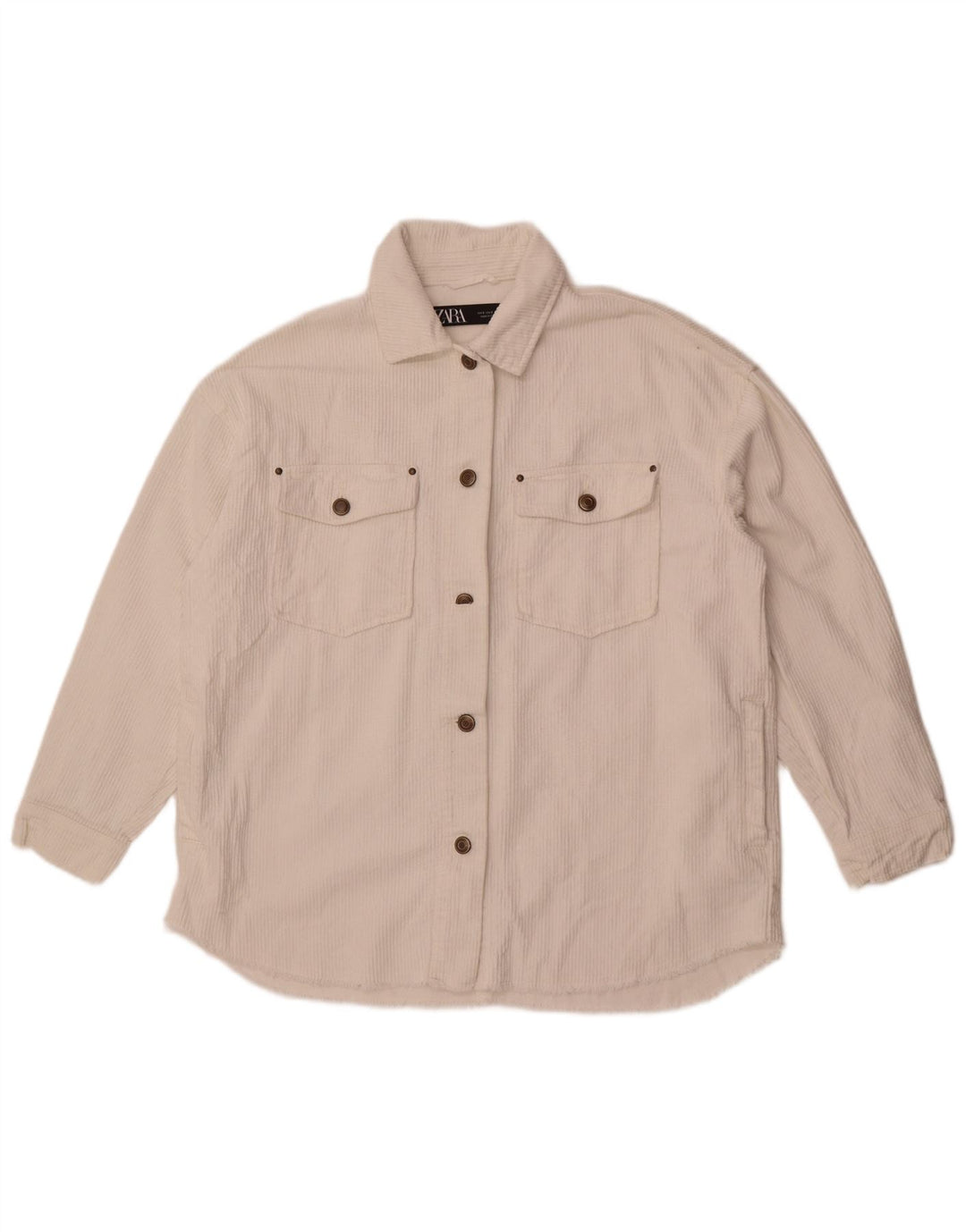 Zara Veste surdimensionnée en velours côtelé pour femme UK 10 Petit coton blanc