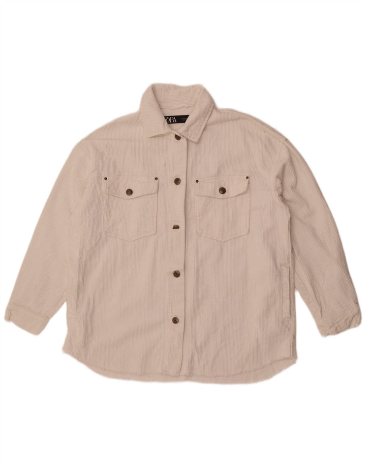 Zara Veste surdimensionnée en velours côtelé pour femme UK 10 Petit coton blanc