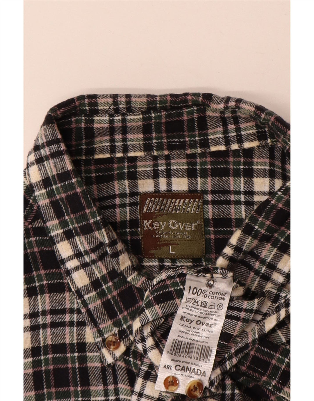 Vintage Mens Flannel Shirt Large Black Check Cotton