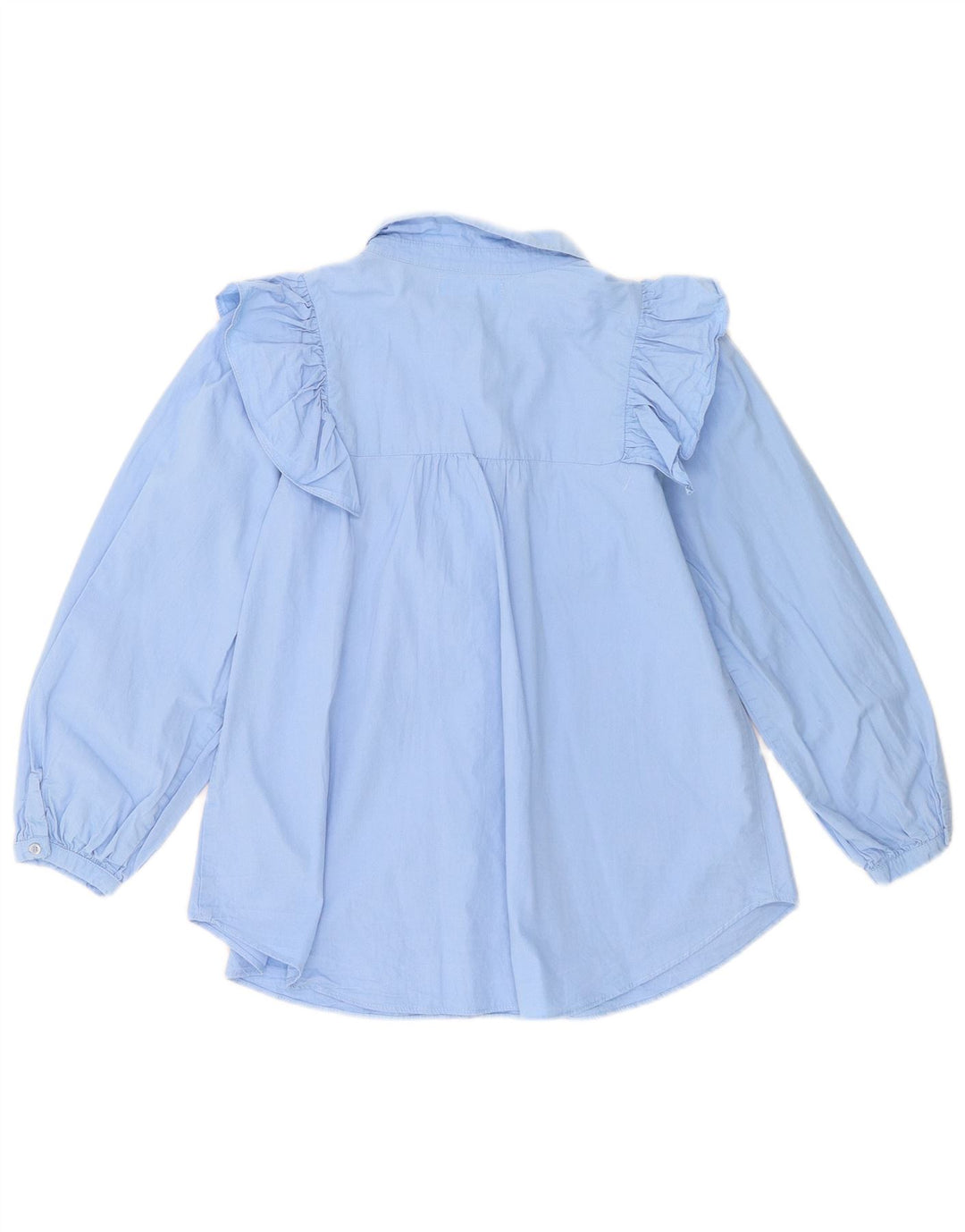 Zara Girls Ruffle Front Shirt Bluse 13-14 Years Blue