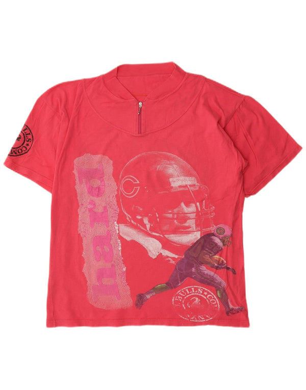 Vintage Womens Zip Neck Graphic T-Shirt Top UK 16 Large Pink