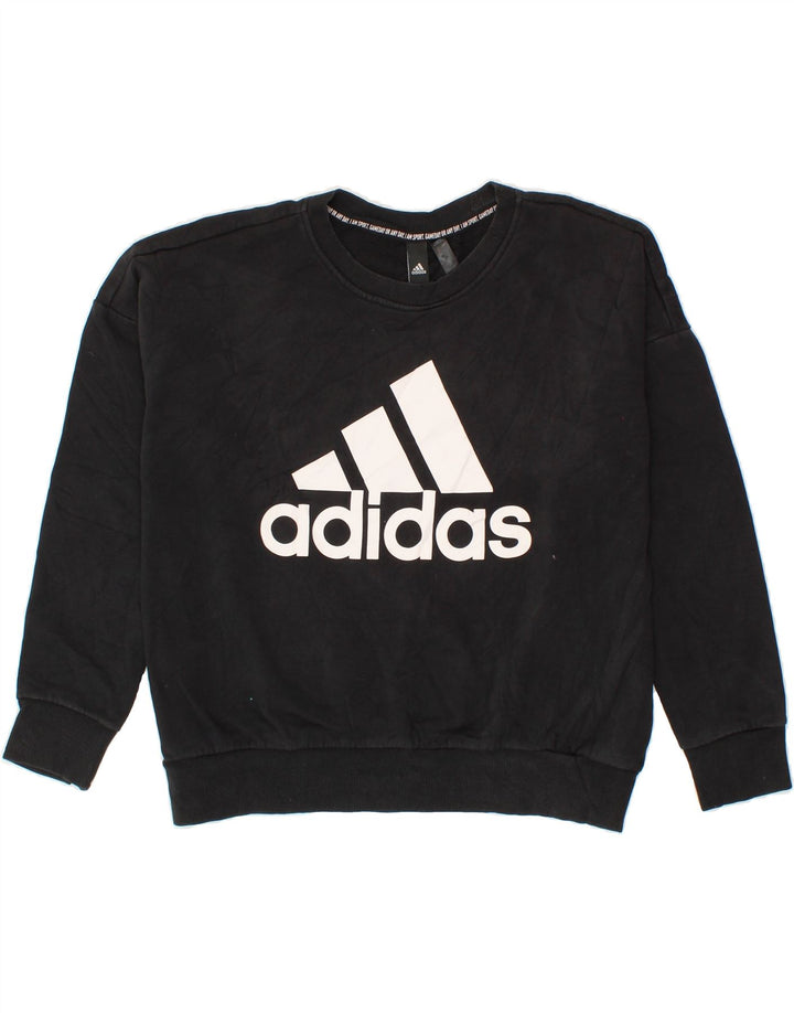 ADIDAS Womens Oversized Graphic Sweatshirt Jumper UK 16/18 Large Black Vintage Adidas and Second-Hand Adidas from Messina Hembry 