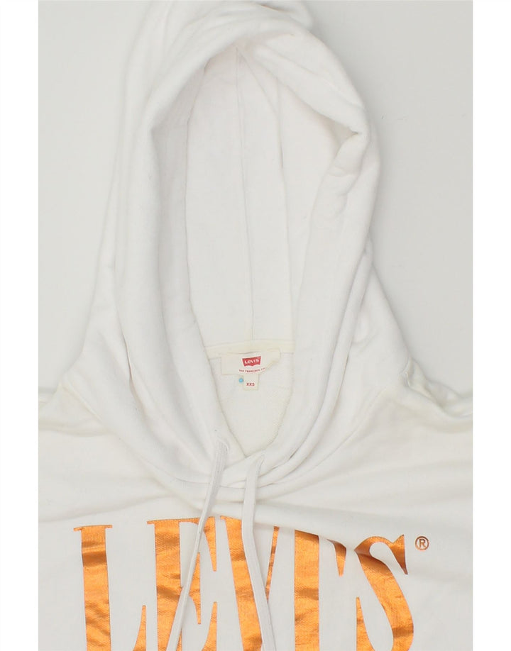 LEVI'S Womens Oversized Graphic Hoodie Jumper UK 2 2XS White Cotton Vintage Levi's and Second-Hand Levi's from Messina Hembry 