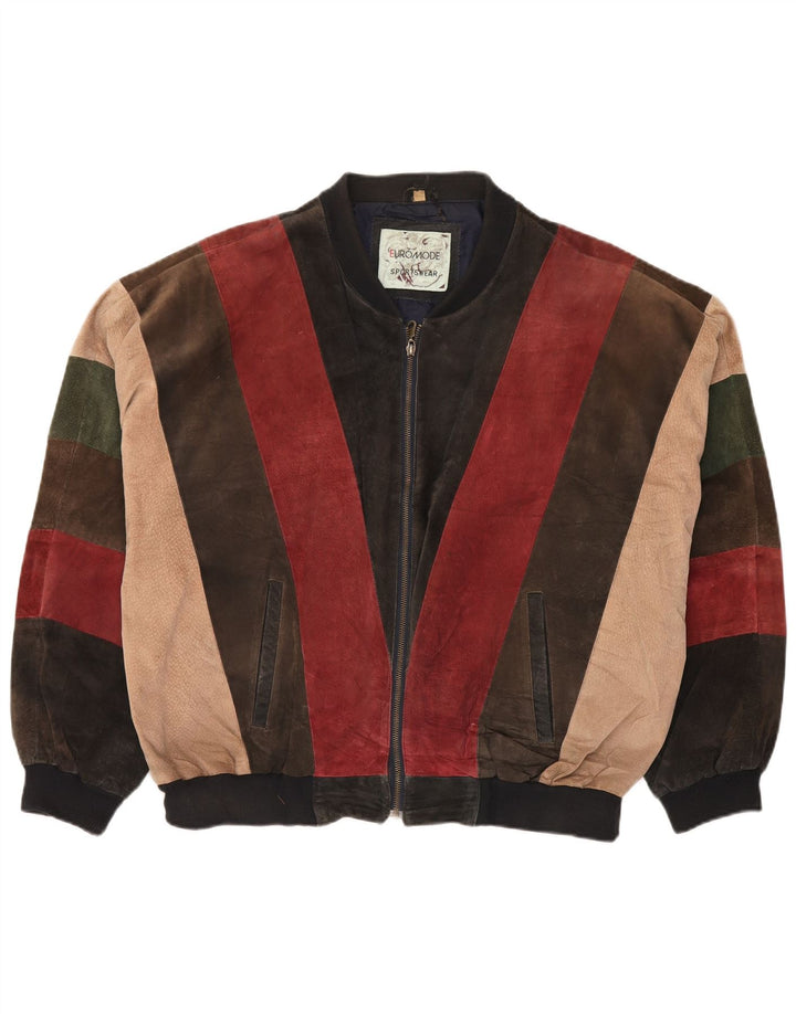 Euro Mode Mens Suede Bomber Jacket IT 52/54 XL Multicoloured Colourblock