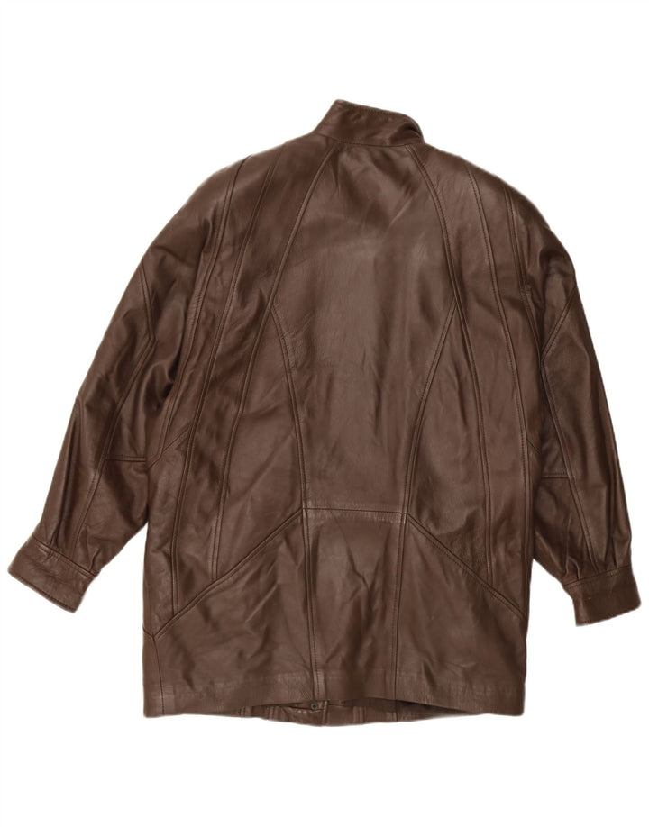 Vintage Womens Oversized Leather Coat UK 16 Large Brown Leather