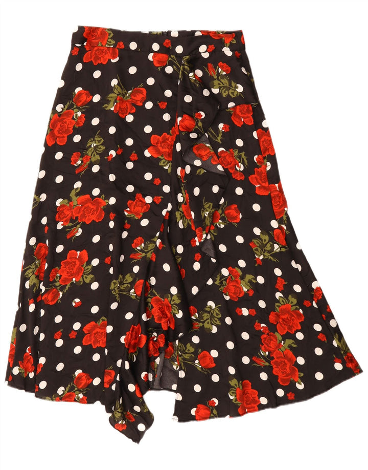 Zara Dame Asymmetrisk A-Line nederdel Medium W30 Sort Floral Polyester