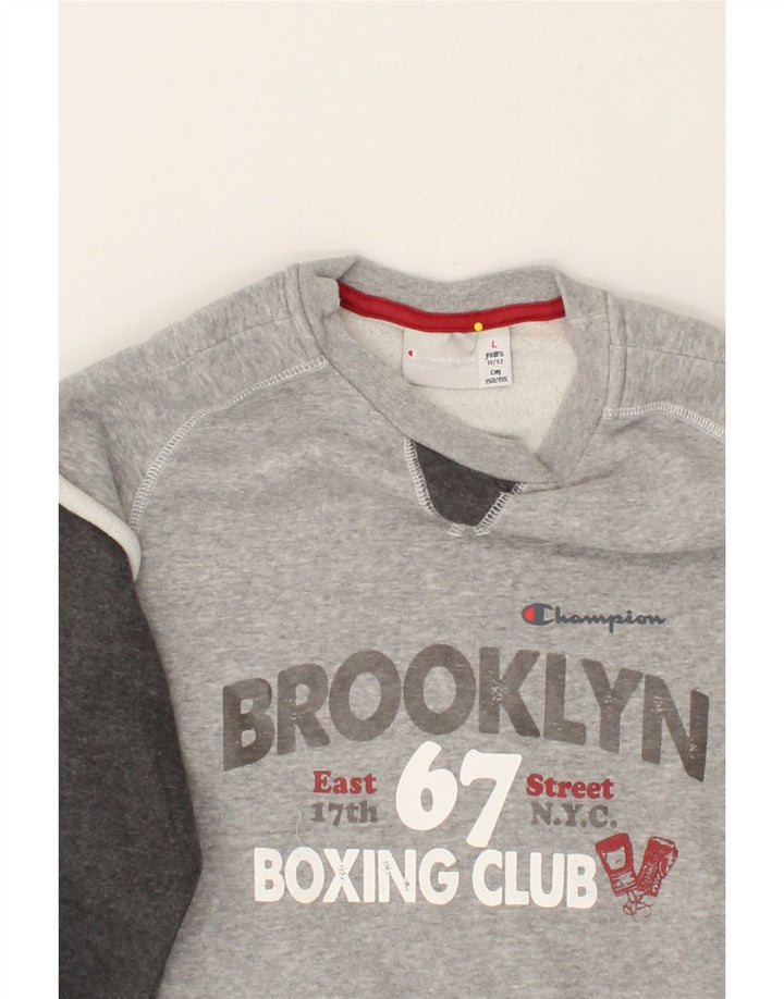 CHAMPION Boys Brooklyn Graphic Sweatshirt Jumper 11-12 Years Large  Grey Vintage Champion and Second-Hand Champion from Messina Hembry 
