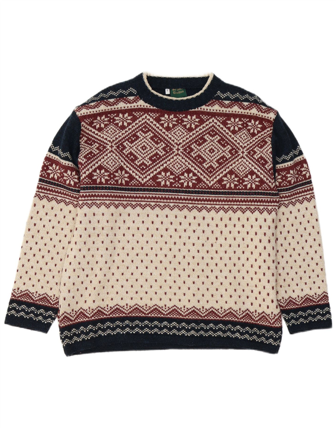 VINTAGE Mens Crew Neck Jumper Sweater Small Multicoloured Fair Isle